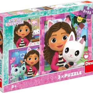 DINO Puzzle 3x55 dílků Gábi a kamarádi (Gabbys Dollhouse) 18x18cm skládačka 3v1