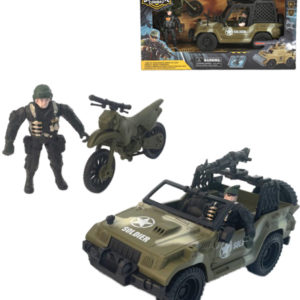 Auto vojenské army vozidlo set s motocyklem a 2 figurkami s doplňky plast