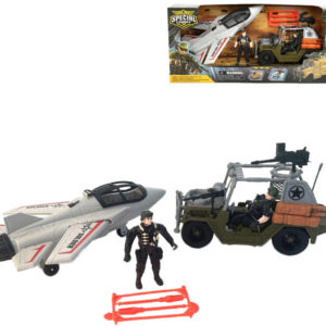 Vojenské army vozidlo set se stíhačkou a vojáky s doplňky plast v krabici