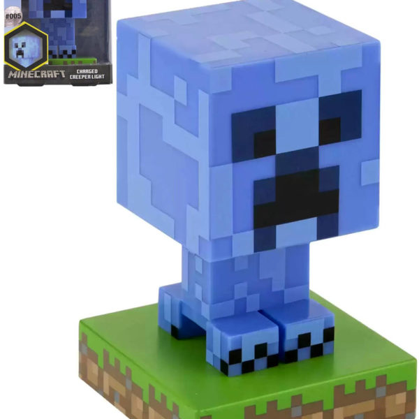 Stolní lampička Minecraft Creeper Icon Light 10cm na baterie modré LED Světlo