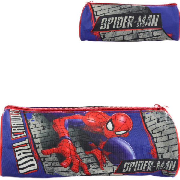 Penál kulatý Spiderman dětské modré školní pouzdro na zip