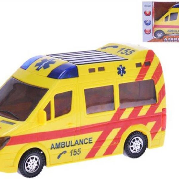 Auto ambulance 21cm narážecí na baterie v krabičce Světlo Zvuk plast