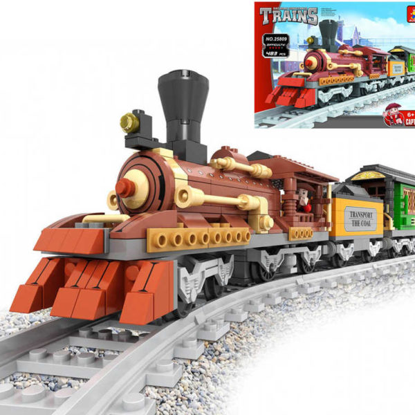 AUSINI Stavebnice TRAINS historický vlak set 483 dílků s figurkou a kolejemi vol