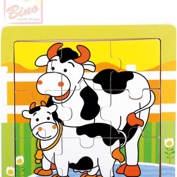 BINO DŘEVO Puzzle kravičky 9 dílků baby skládačka 12x12cm v rámečku
