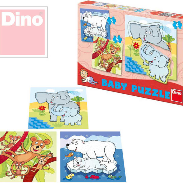 DINO Puzzle baby set 3v1 ZOO zvířátka 12 dílků v krabici 18x18cm