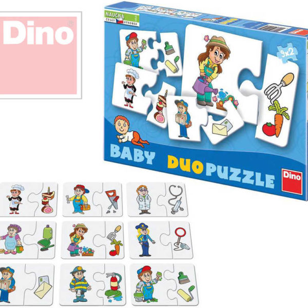 DINO Puzzle baby duo skládačka profese 9 dvojic 18 dílků v krabici 9x6cm
