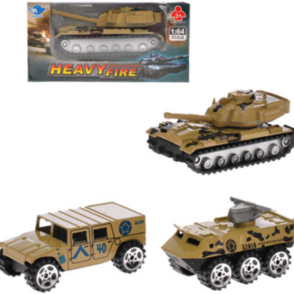 Vozidlo vojenské obrněné auto 1:64 7cm kovové zpětný nátah 3 druhy