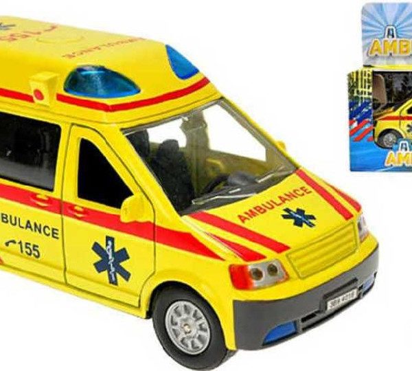 KIDS GLOBE Ambulance auto kovové 14 cm PB sanitka se zvukem a světlem