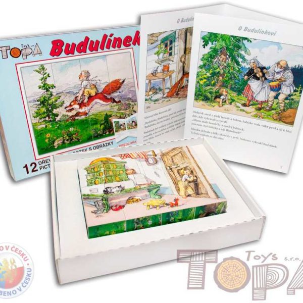 TOPA Dřevěné kostky kubus Budulínek 12 ks