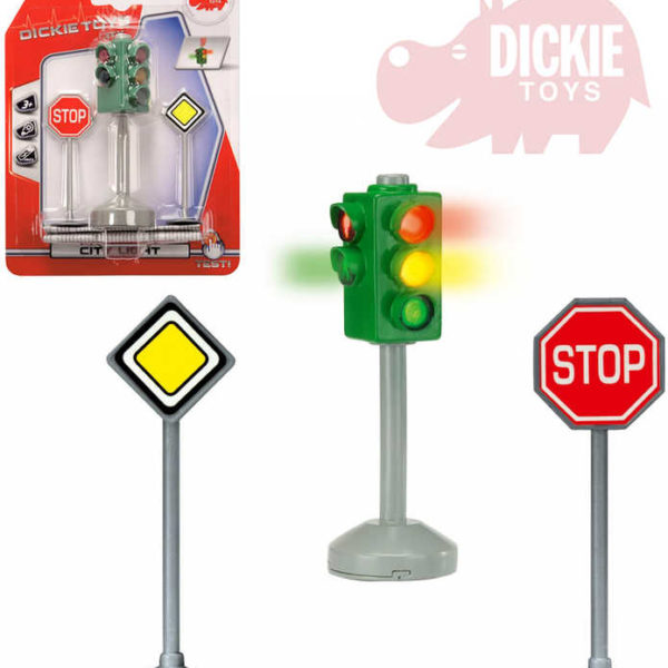 DICKIE Set semafor City Light na baterie + 2 dopravní značky Světlo na kartě