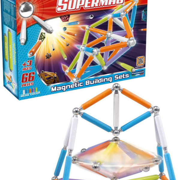 SUPERMAG SuperMaxi Fluo zářivé barvy 66 dílků MAGNETICKÁ STAVEBNICE