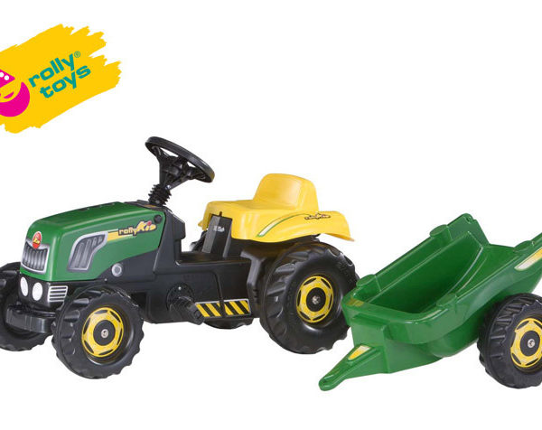 ROLLY TOYS Traktor šlapací Rolly Kid s vlekem zelený plast