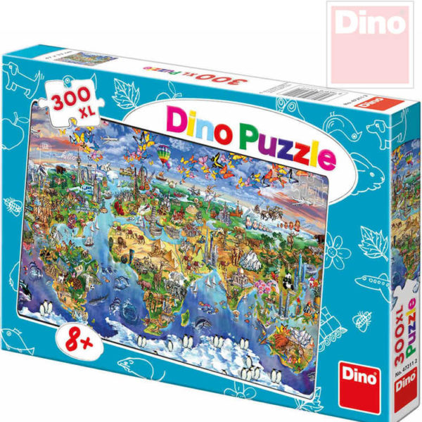 DINO Hra Puzzle Mapa světa ilustrovaná 300 dílků v krabici