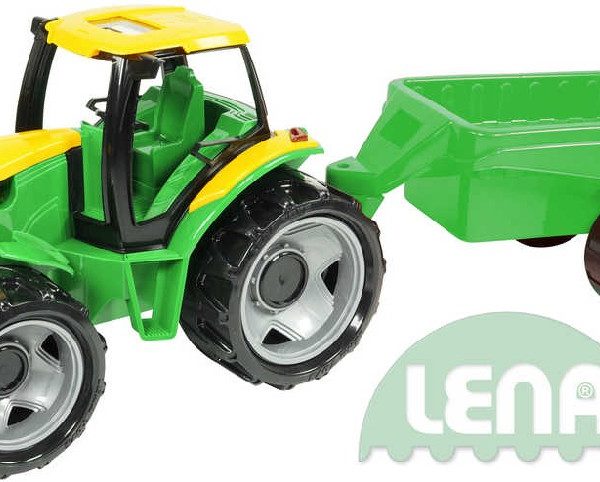LENA Traktor plastový zelený set s přívěsem 94cm v krabici