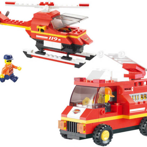 SLUBAN Stavebnice HASIČI hasičské auto a vrtulník 211 dílků + 3 figurky plast