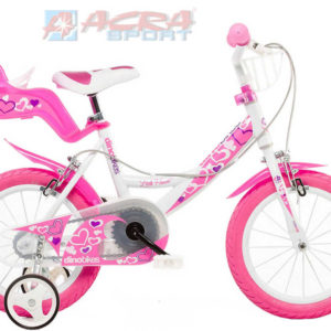ACRA Dětské kolo Dino 144 bílo-růžové 14" pro holčičky s nosičem a košíkem