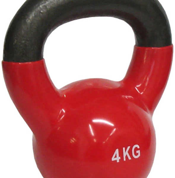 ACRA Činka jednoruční Kettlebell vinylový potah 4 kg červená