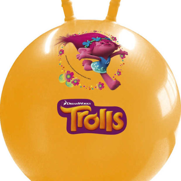 Míč skákací Trollové 50cm žlutý s obrázkem dětské hopsadlo s držadly