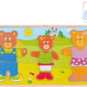 WOODY DŘEVO Puzzle šatní skříň oblékni si medvědí rodinku set 54 dílků