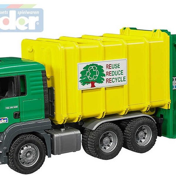 BRUDER 03764 (3764) Set auto nákladní žlutozelené MAN TGS popeláři + 2 popelnice