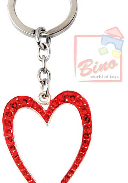 BINO Přívěsek zdobený s drahokamy srdce červené 10cm na klíče kov v sáčku