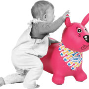 LUDI Pes baby skákací růžový set zvířátko s pumpičkou a šátkem se jmenovkou