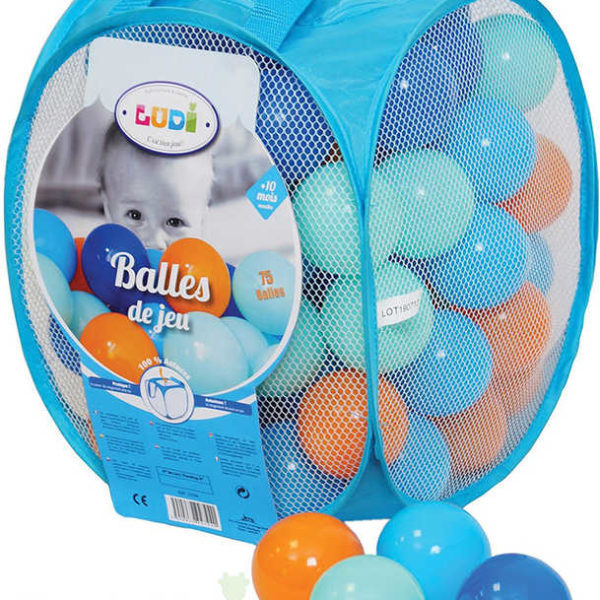 LUDI Baby míčky měkké modré + oranžové set 75ks v tašce plast
