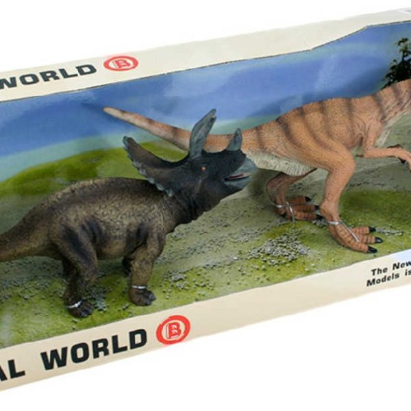 Dinosauři gumové zvířátko 20cm set 2 ks reálný vzhled v krabici