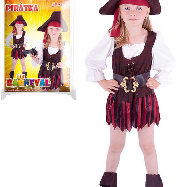 KARNEVAL Šaty Pirátka s kloboukem a doplňky vel.M (116-128 cm) 6-8 let KOSTÝM