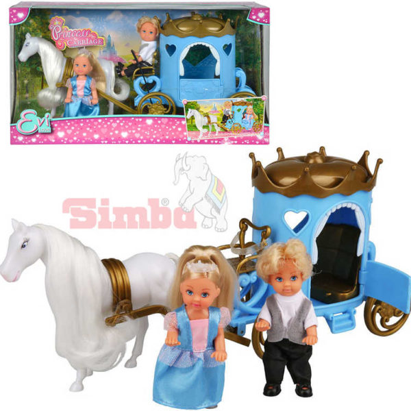 SIMBA Panenka Evička princezna a panák Timmy 12cm set s kočárem a doplňky