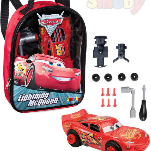 SMOBY Batoh dětský Cars 3 (Auta) set šroubovací autíčko + nářadí k sestavení