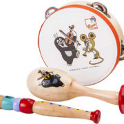 BINO DŘEVO Sada hudební nástroje 3ks KRTEK (Krteček) flétna rumbakoule tamburina