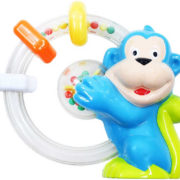 Baby chrastítko opice s kroužky a kuličkami pro miminko plast 2 barvy