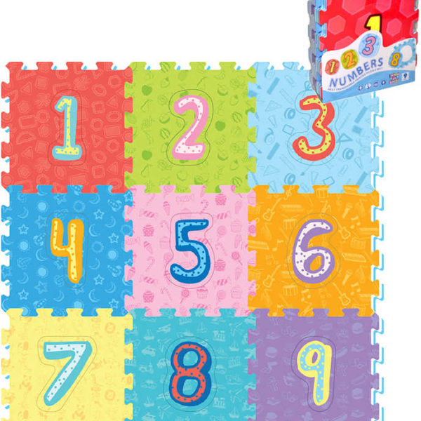 Bloky měkké soft baby kobercové puzzle na zem 89x89cm podložka čísla set 9 dílků