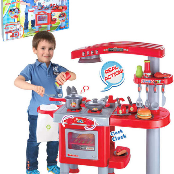 Kuchyňka dětská 81x33x83cm funkční set s nádobím a potravinami plast