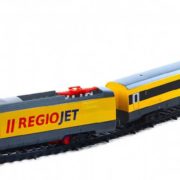 Vlak žlutý RegioJet Student Agency set dráha s lokomotivou a vagonem Světlo Zvuk