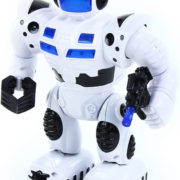 Robot bílý 25cm chodící na baterie se zbraní Světlo Zvuk plast
