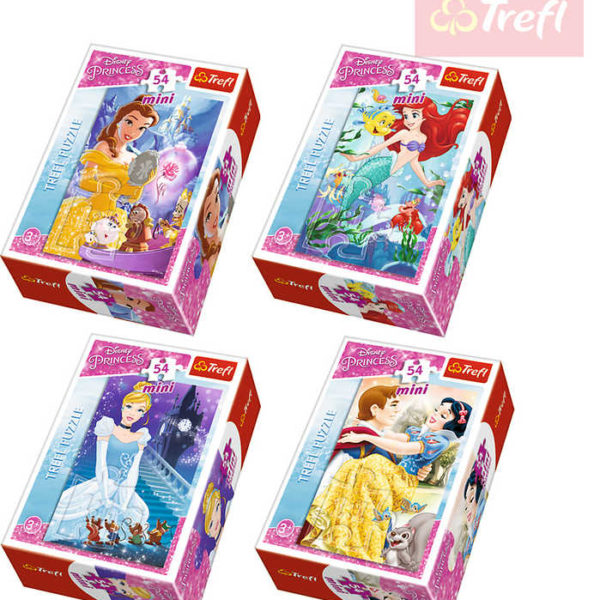 TREFL PUZZLE Mini skládačka Disney Princess set 54 dílků v krabici 4 druhy
