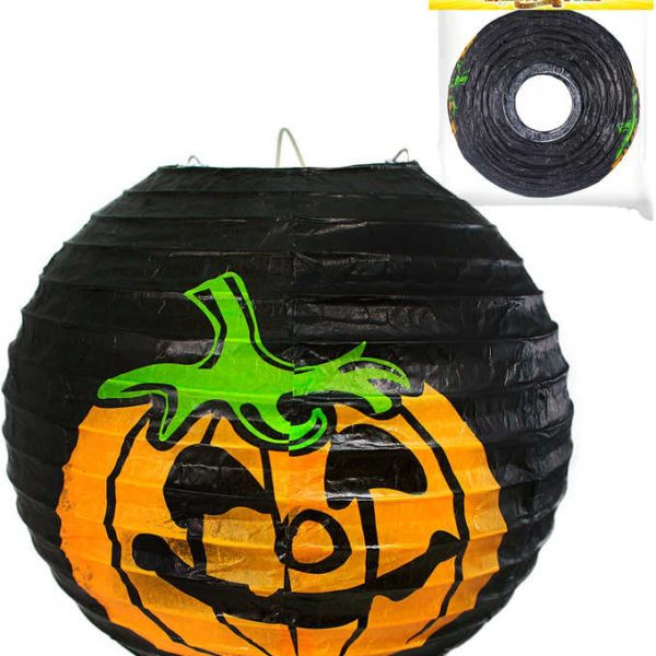 Lampión kulatý černý Halloween dýně papírový vyztužený 25cm na svíčku