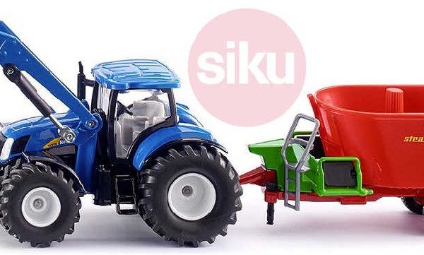 SIKU Traktor modrý New Holland set čelní nakladač s vlekem 1:50 model kov 1988