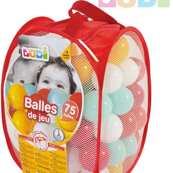 LUDI Baby míčky měkké plastové set 75ks červené 6,5cm v tašce pro miminko