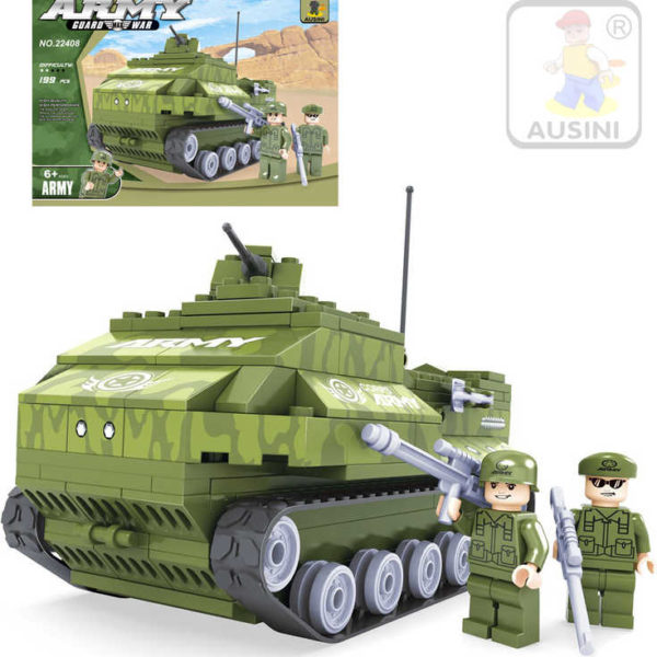 AUSINI Stavebnice ARMY Armádní tank 199 dílků + 2 figurky s doplňky plast