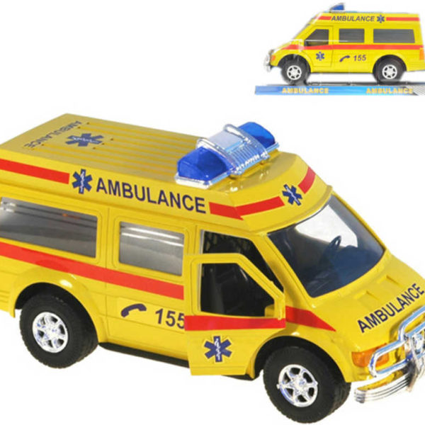 Auto záchranáři 19cm ambulance na setrvačník žlutá sanitka v krabičce