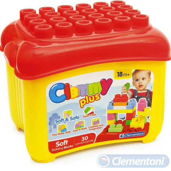 CLEMENTONI Clemmy Plus baby set kostky gumové 30ks měkké velké dílky v úložném boxu