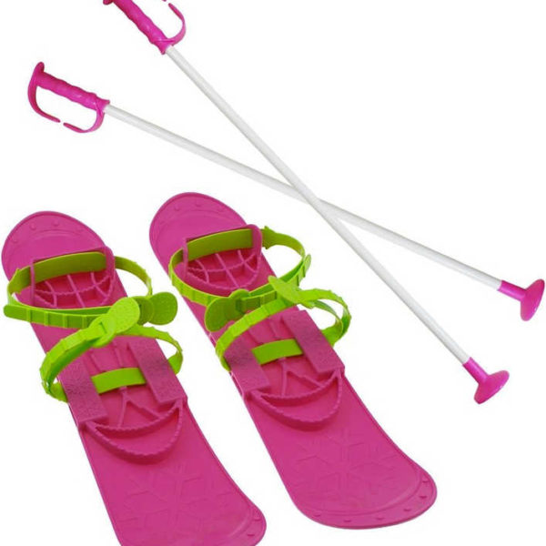 SULOV Big Foot Lyže dětské růžové s vázáním a 2 hůlkami plast