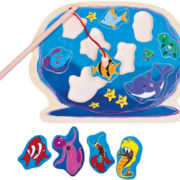 BINO DŘEVO Baby puzzle vkládačka magnetické akvárium set s prutem