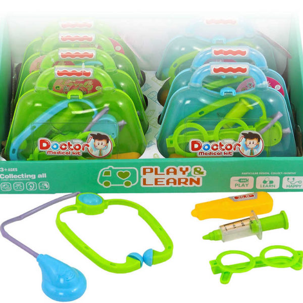 Set doktorský zeleno-modrý dětské lékařské potřeby v kufříku 2 barvy plast