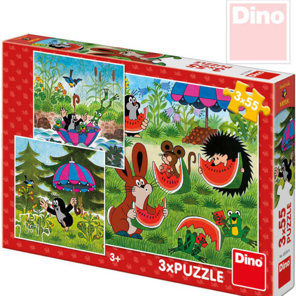 DINO Puzzle Krtek a paraplíčko (Krteček) 18x18cm 3v1 skládačka 3x55 dílků