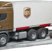 BRUDER 03581 Auto Scania R UPS přeprava peněz set s vozíkem a paletami