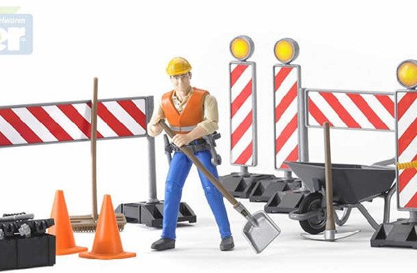BRUDER 62000 Figurka muž dělník stavební silniční set s nářadím a doplňky